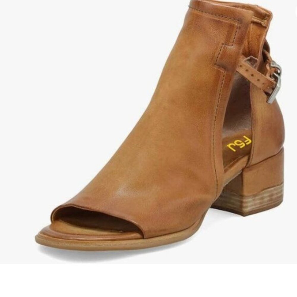 FSJ Women Peep Open Toe Sandals Boot Cut Out Buckle Ankle Bootie Brown